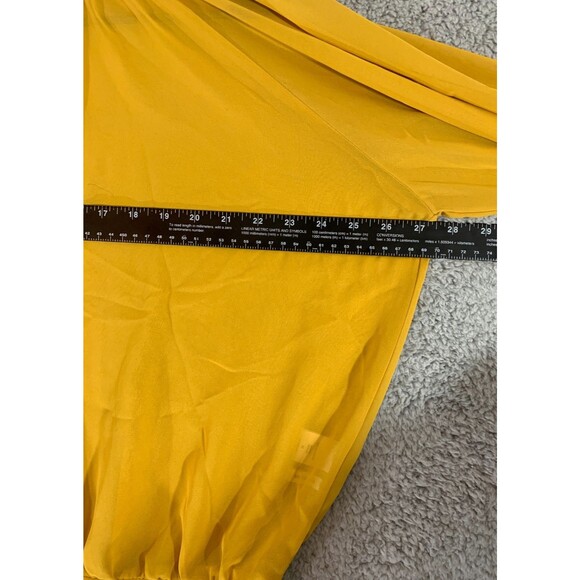 Yellow Pleated Mock Neck Blouse Long Adjustable Ribbon Sleeve Size (M) Medium - Picture 7 of 12